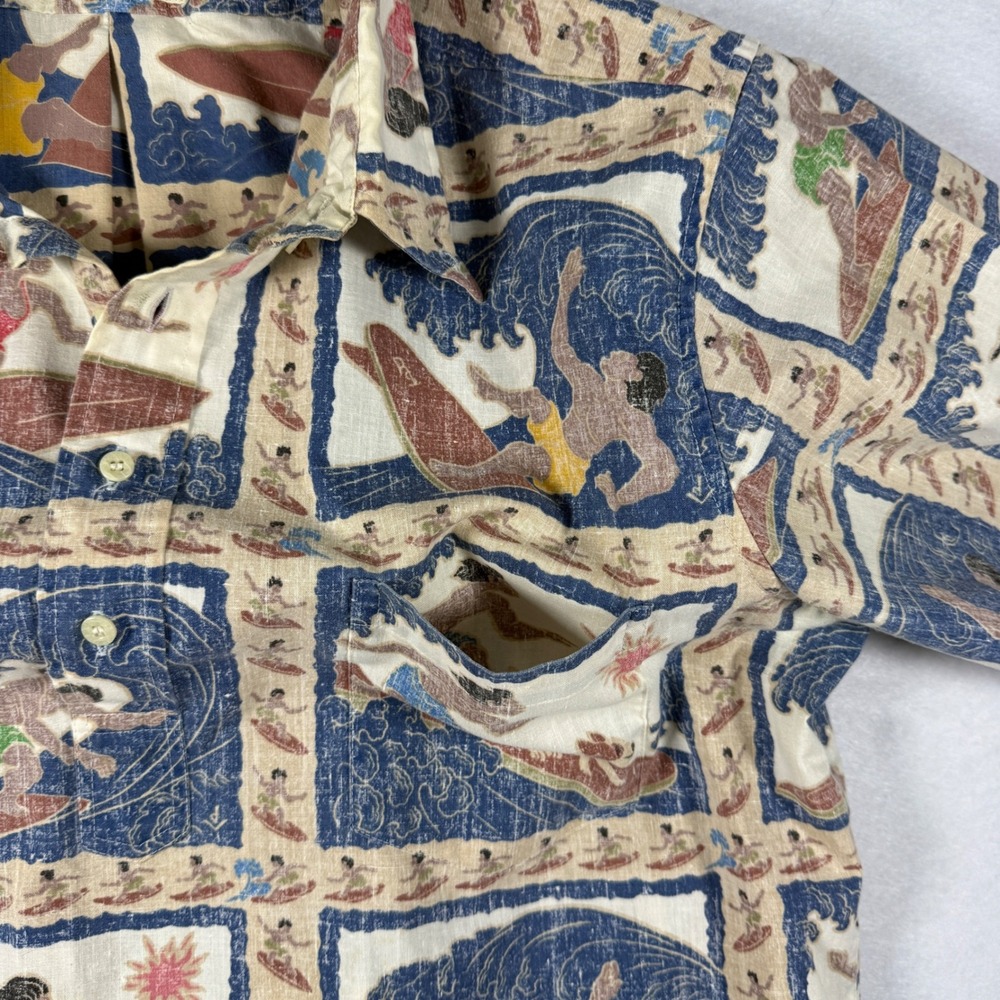 Reyn Spooner Dietrich Varez Vintage Reverse Print Surf Shirt Mens XL Blue Tan - Picture 11 of 14